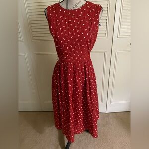 Robbie Bee vintage red triangle geometric print button up midi dress cross back